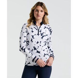 NEW Original Penguin Women's MEDIUM Floral Sun Protection Golf Shirt 1/4 Zip L/S